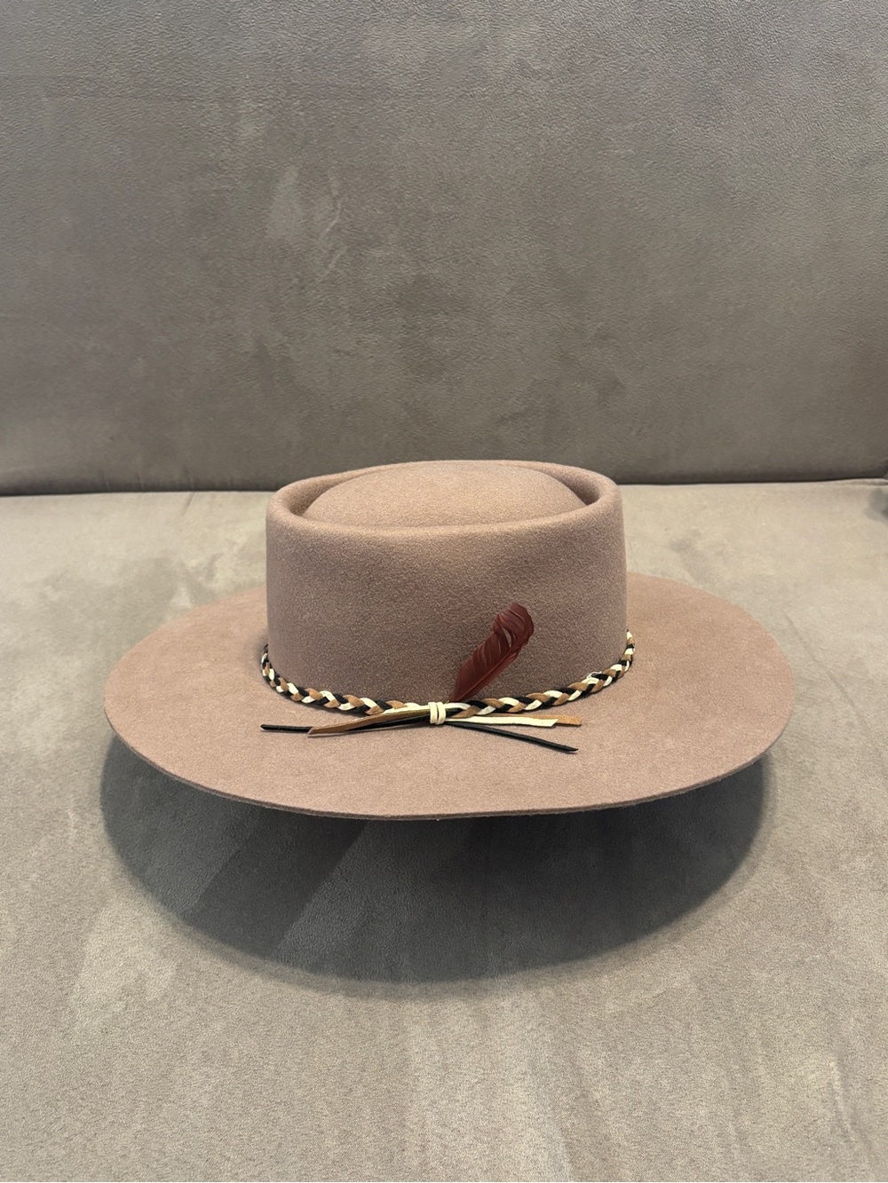 Wyeth by Todd Magill Taupe Wool Felt Wide Brim Hat with Braided Band